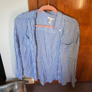 Blue and white striped button up